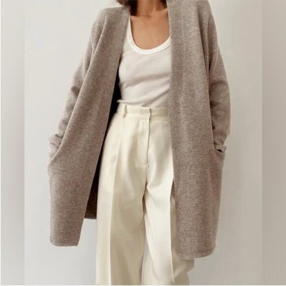 Jenni Kayne Open Front Sweater Coat Oatmeal Merino Wool Blend Size XS Oversized - Picture 1 of 9